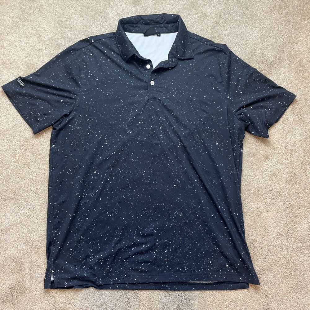 Sunday Swagger Polo Mens XL Charcoal Black All Over Graphic Print Splatter Golf